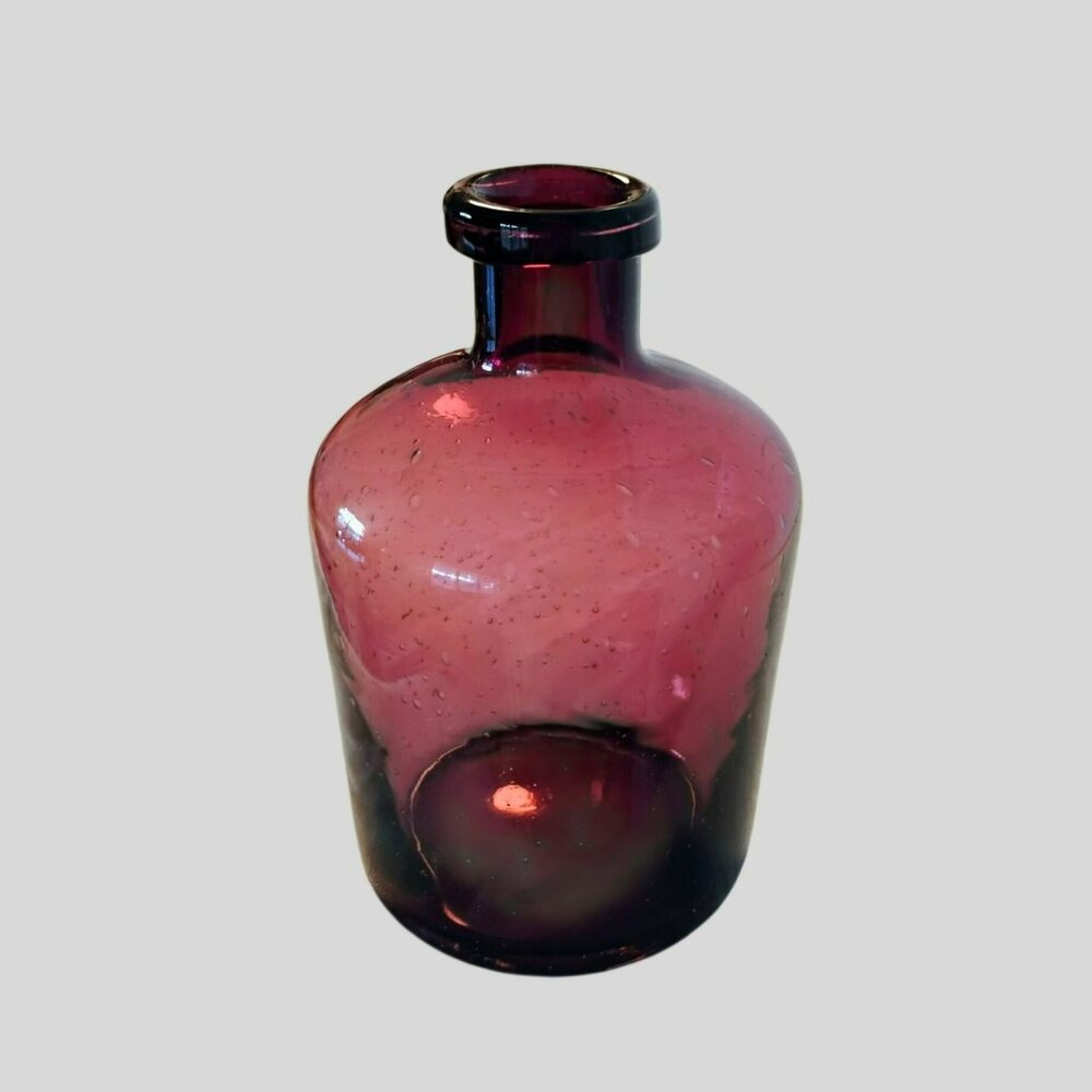 Vintage 1980s Amethyst Hand blown Seeded Bubble Art Glass Vase Jar, Purple Blown - Picture 1 of 7